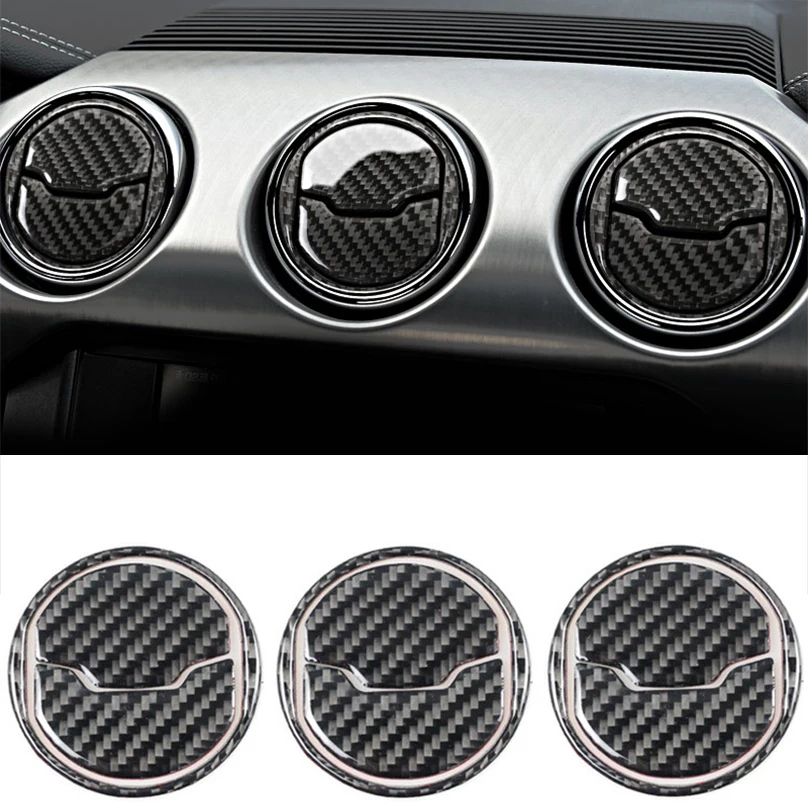 

For Ford Mustang Carbon Fiber Car Interior Central Air Conditioner Outlet Decorative Cover Sticker 2015 2016 2017 accessories