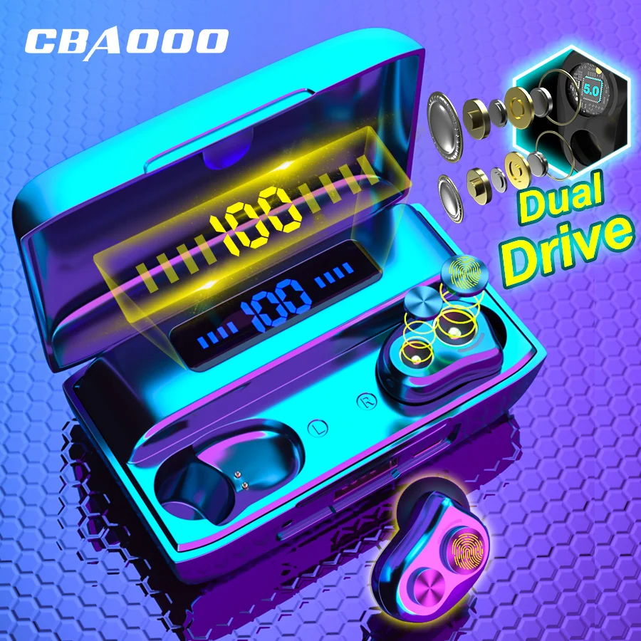 CBAOOO DT 05S Dual Drive Bluetooth Earphone V5 0 Bass Headphone Wireless Headset Noise Reduction Touch Control Earbuds 2500mah