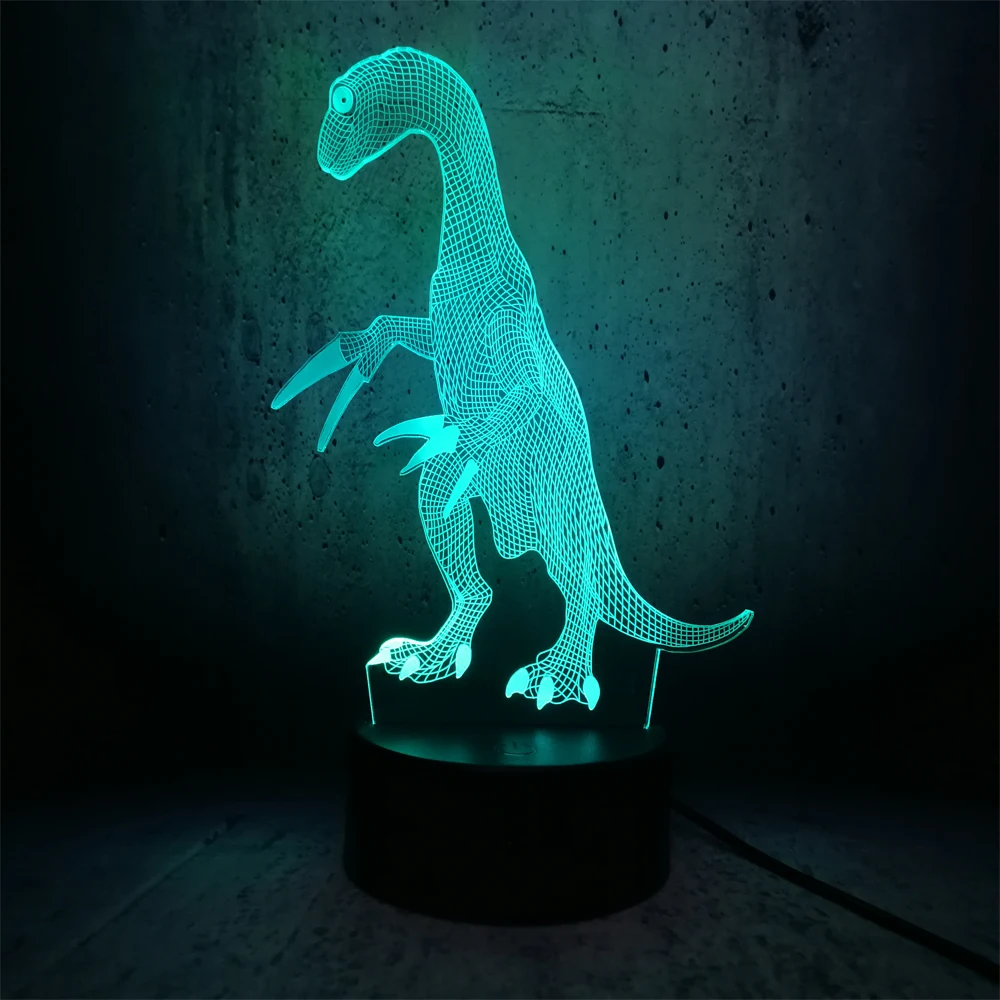 Динозавр Велоцираптор стоячий 3D светодиодный светильник фигурный красочное
