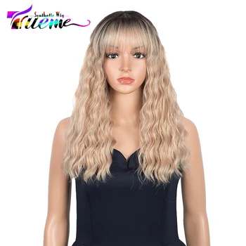 

Trueme Deep Wave 18 Inch Ombre Pink Blonde Wig With Bangs Natural Hairline Heat Resistant Synthetic Hair I Part Lace Wigs