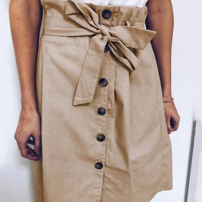 

Fashion Casual Women Bow Bandage Sashes Skirt Summer Ladies Sexy Button Slim Fit Skirts Short Midi Skirt Hot