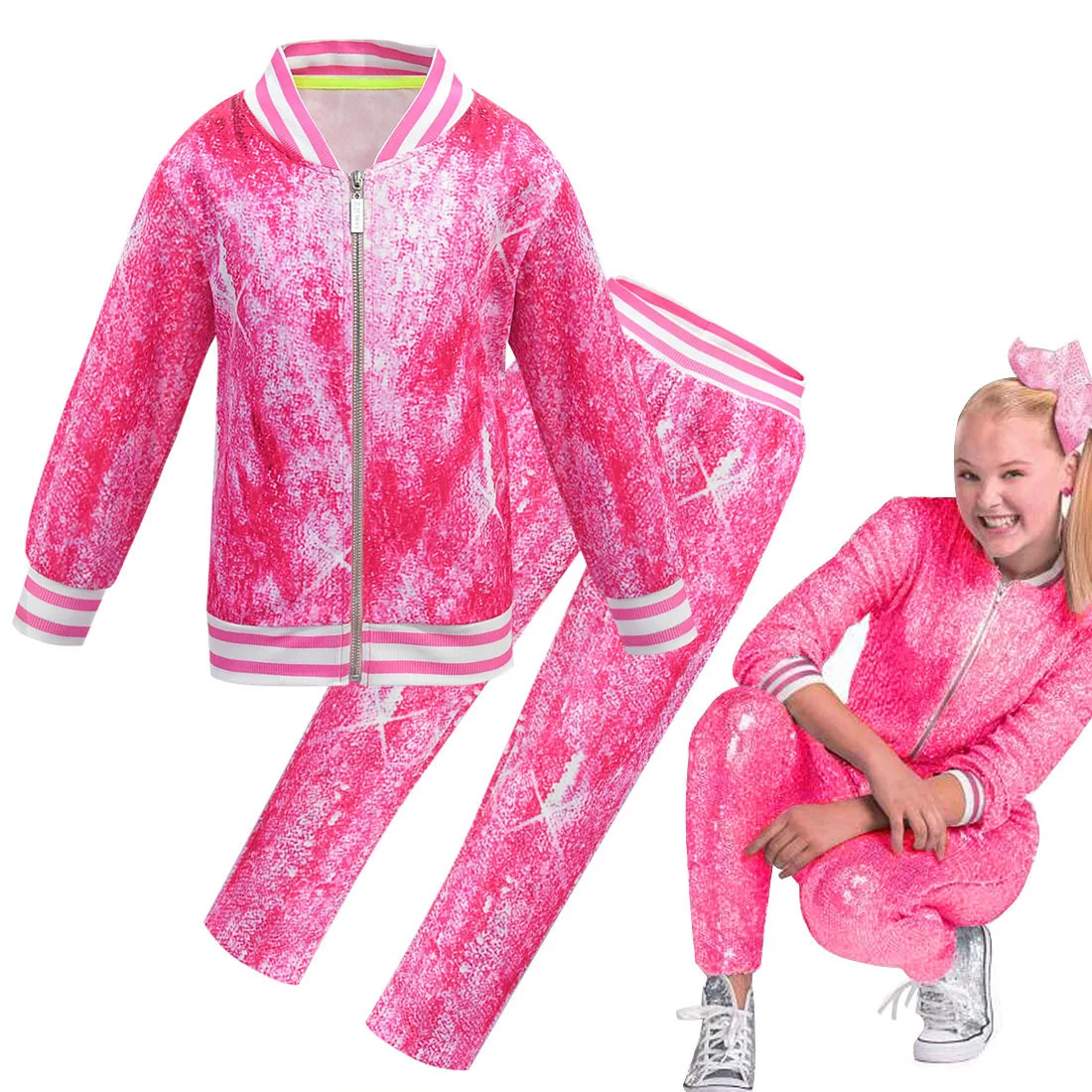 JOJO Siwa/детский Карнавальный костюм для девочек; толстовка с длинными рукавами; комплект из куртки и штанов; Одежда для девочек; праздничная одежда для дня рождения; маскарадный костюм