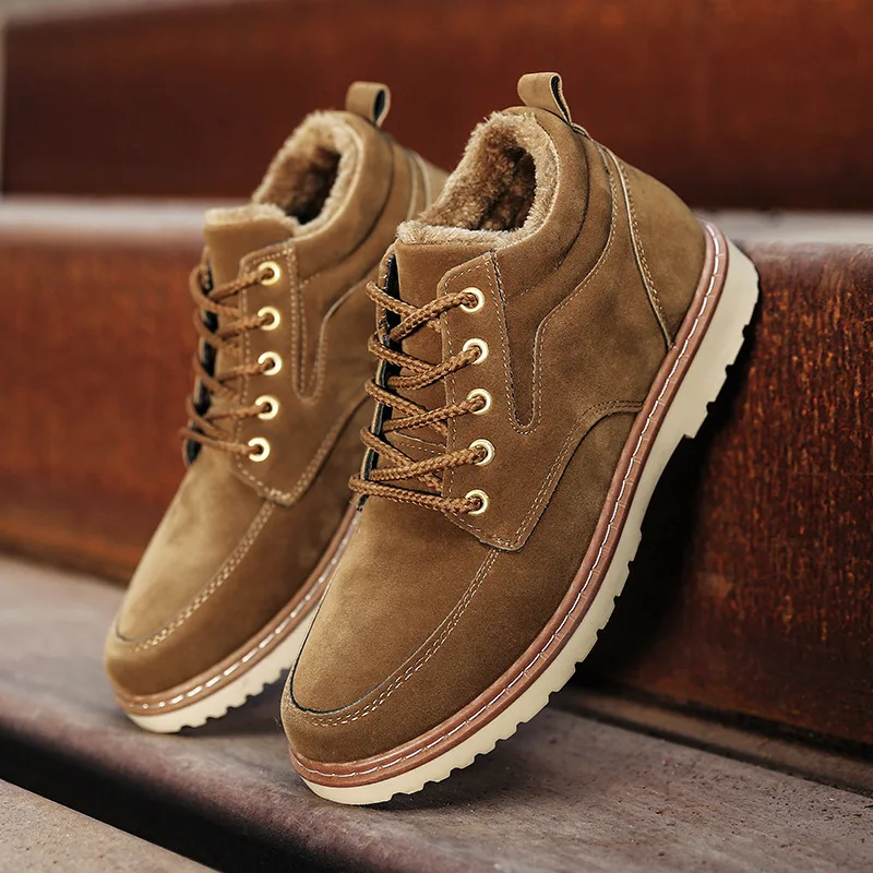 Warm Winter Men Boots Genuine Leather Ankle Boots Men Winter Work Shoes Fur Snow for Botas 452