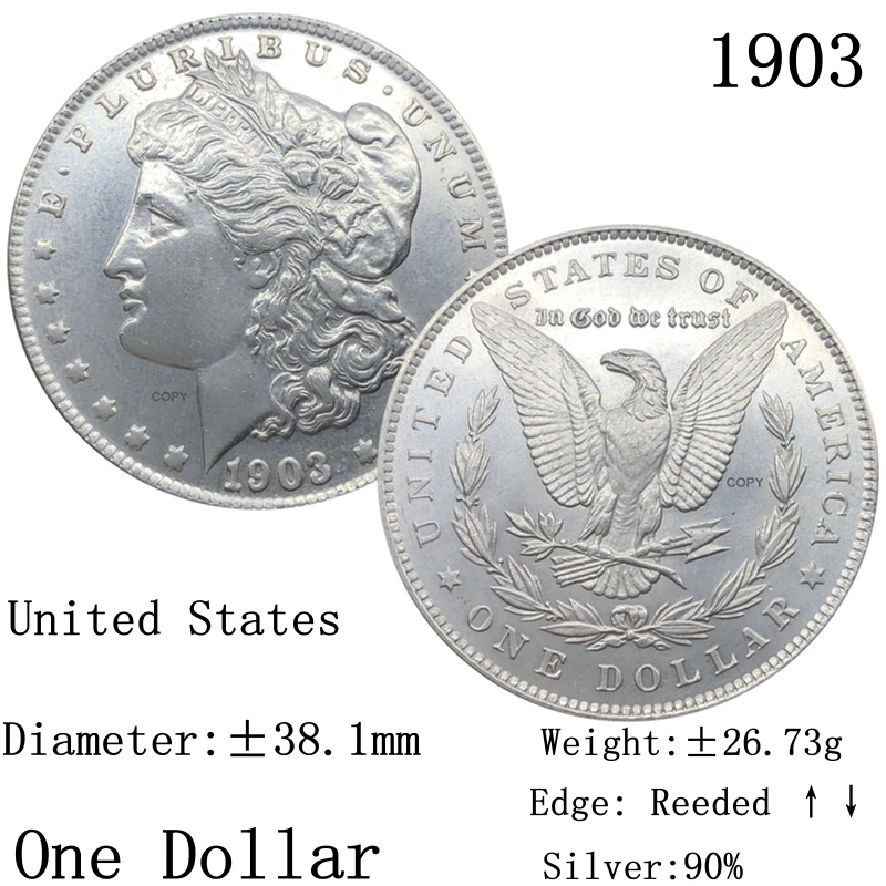 United States Of America 1903 Morgan 90% Silver 1 One Dollar Copy Coin Liberty USA In God Collection Commemorative Coins | Дом и сад