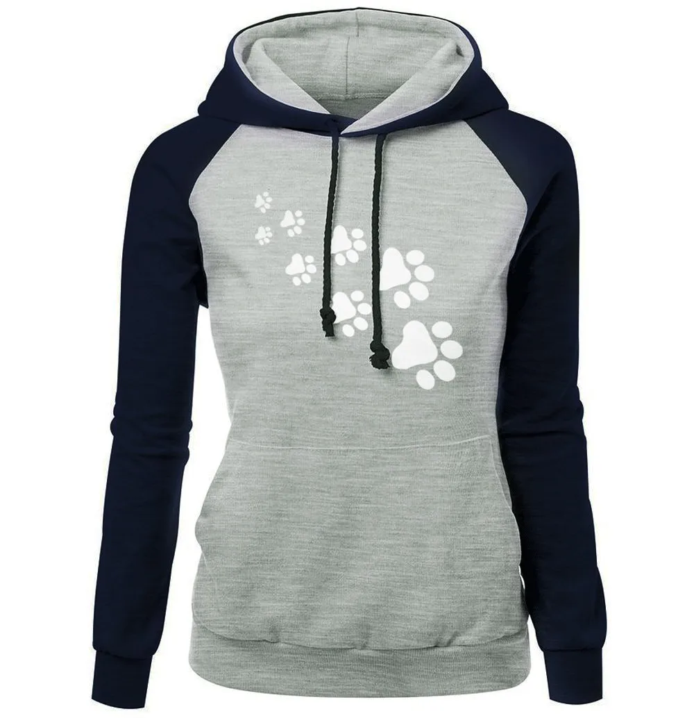 Plus Size Hoodies Women Cartoon Print Cat Claw Hooded Long Sleeve Pocket Loose Sweatshirts Tracksuit Spring Autumn Tops Hoodies