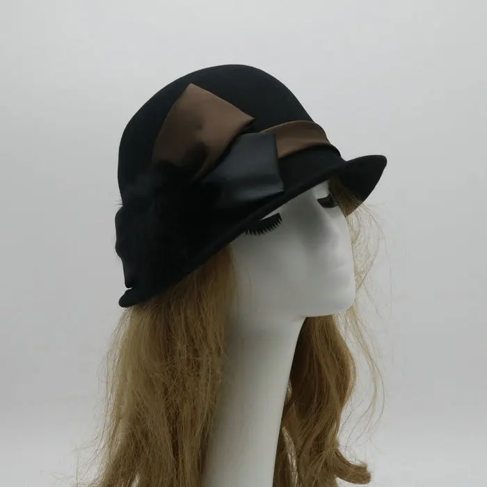 01909-baoliu-pompon winter bowknot wool dinner formal lady bucket cap women outdoor leisure hat