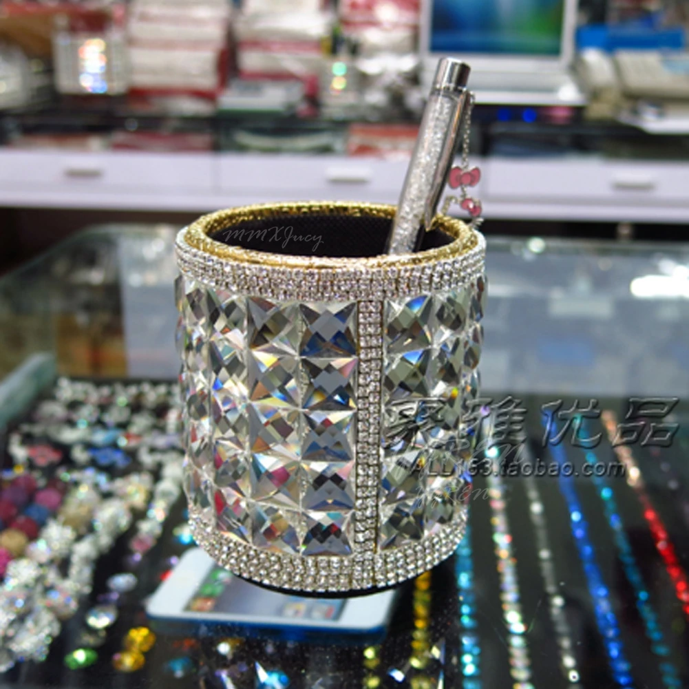 Bling Серебряный квадратный Диаманте кристалл алмаза украшения и контейнер держатель для хранения подарок для девочек - Название цвета: Silver Gold Round