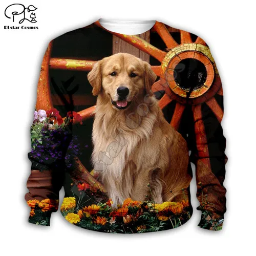 Kids sweatshirts Семейные детские толстовки с капюшоном с 3D принтом золотого ретривера; одежда для маленьких мальчиков и девочек; осенний свитер; куртка на молнии; рубашка; брюки - Цвет: Kids sweatshirts