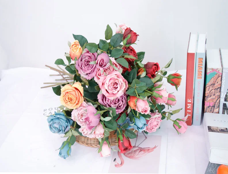 2 European Roses Artificial Flowers Decorative Flowers Eternal Rose for Decor for The Wedding Artificial Flower Bouquet Silk