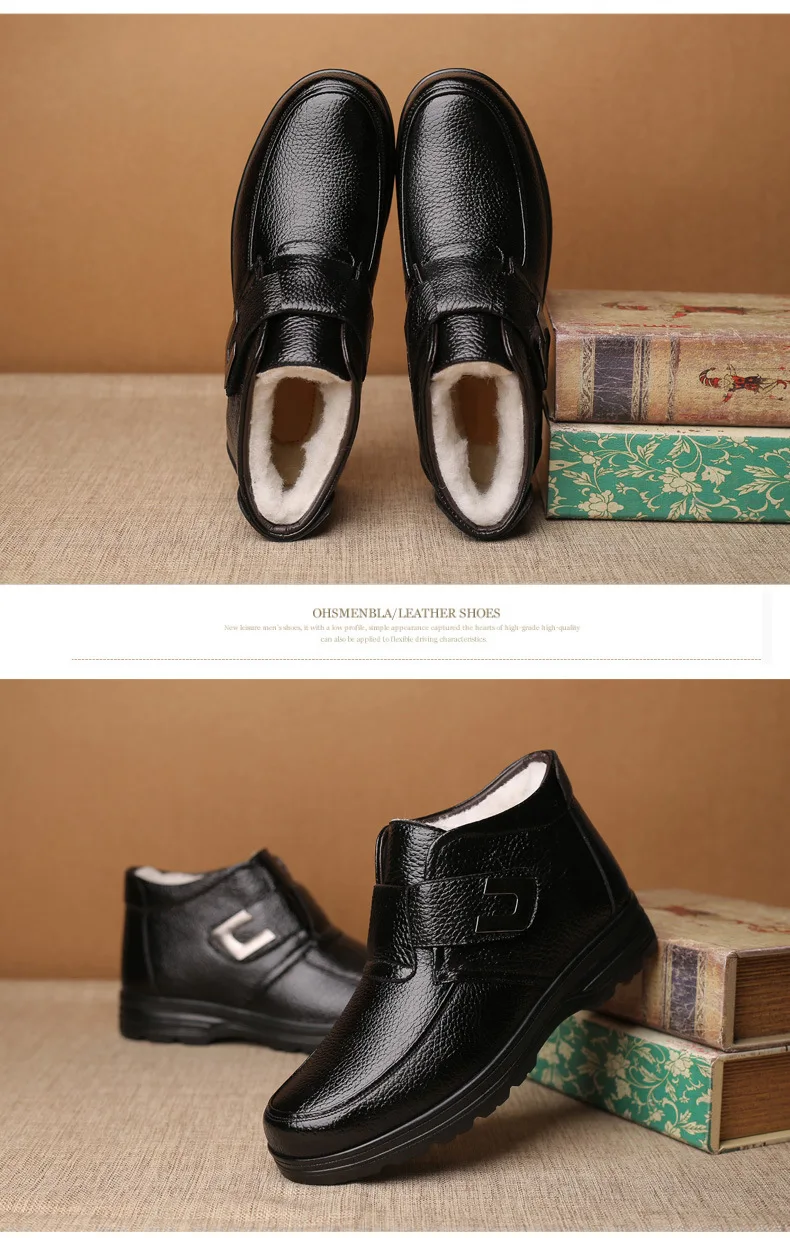 Winter Men Genuine leather Boots High quality Thick wool male super warm snow boots Oxfords men Non-slip cotton Shoes boot