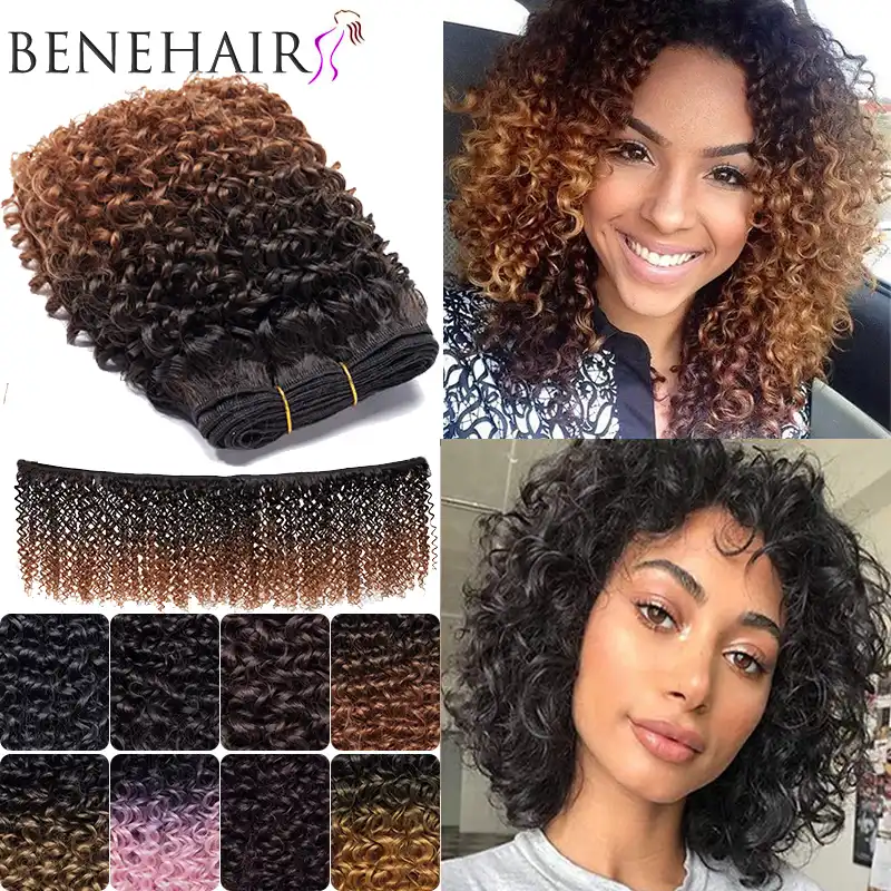Benehair オンブルキンキーカーリーヘアバンドル合成耐熱性繊維の毛織り偽の髪黒人女性のための黒 茶色 ピンク 人工ウィーブ Aliexpress