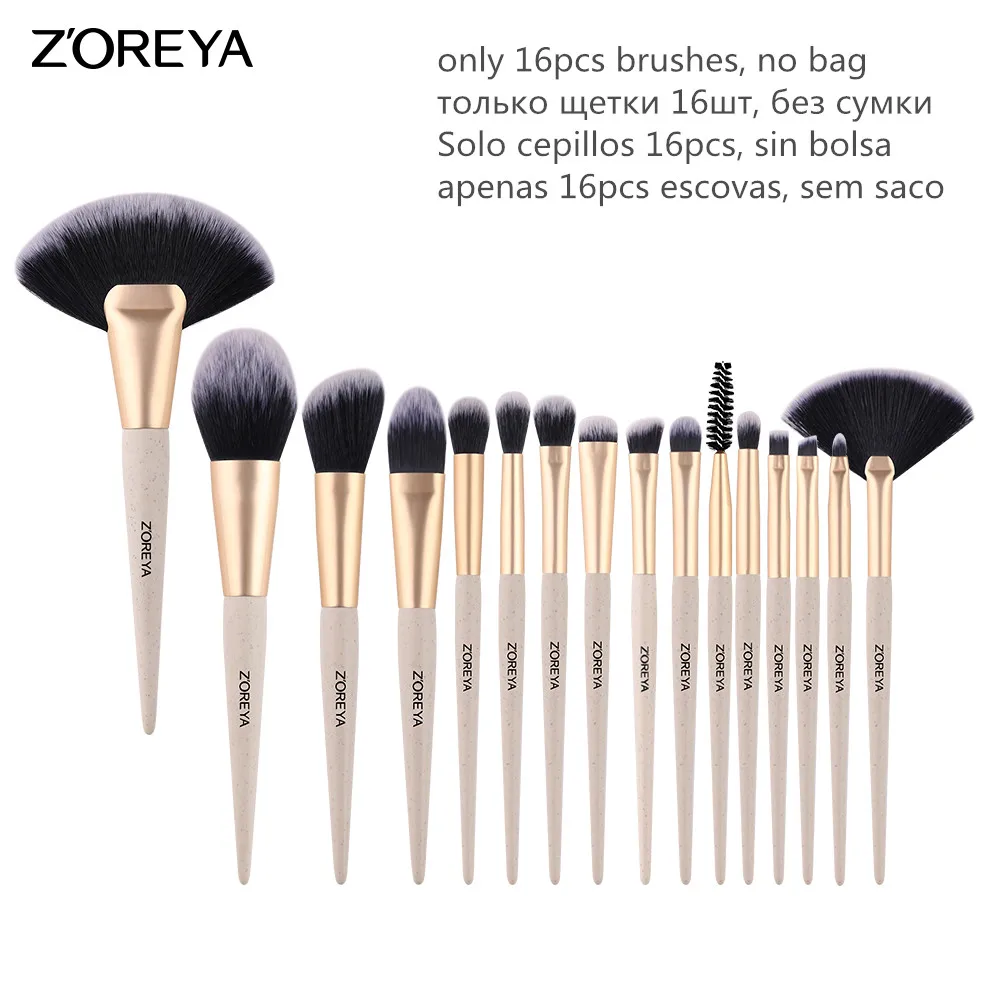 brush without bag ZOREYA кисти для макияжа 16 шт. набор кистей для макияжа Пудра основа веер тени для век кисти Новинка - Handle Color: brush without bag