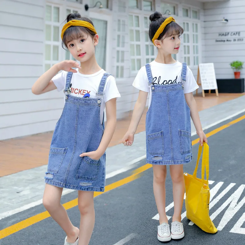 2-10T  Girls Dresses Denim Overalls Girl Skirtall Jumper Plain Girls Pinafore Mini Dress Toddler Girl Spring Clothes Kid Dress