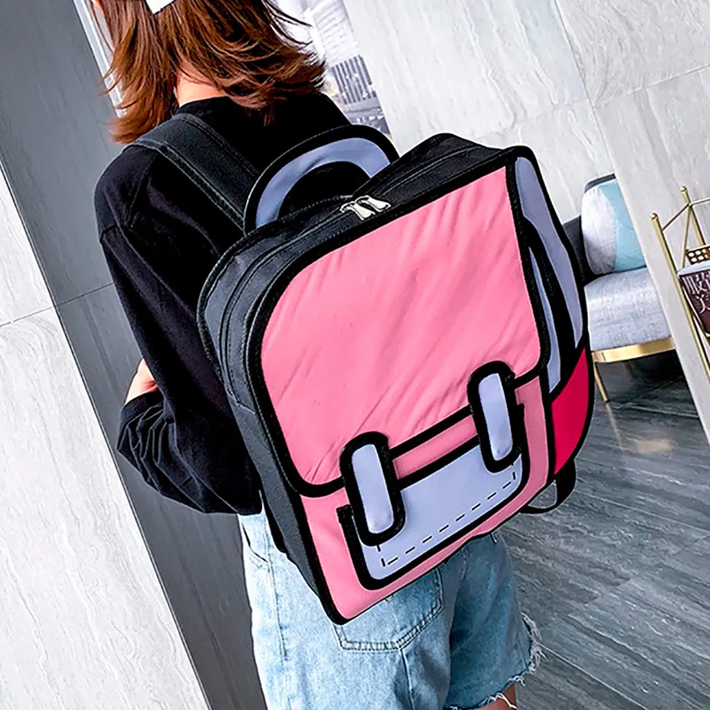 Женский рюкзак, 3D Стиль прыжка, 2D рисунок, мультяшная задняя Сумка, комикс, сумка-мессенджер, модная Милая Студенческая сумка, унисекс, ранец, Bolos