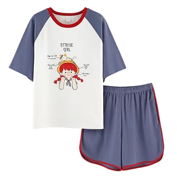 

Women's Pajamas Set High Quality Cotton Pyjamas Sleepwear Nightwear Short Sleeve Cute Cartoon Vintage Retro For Female Girl
