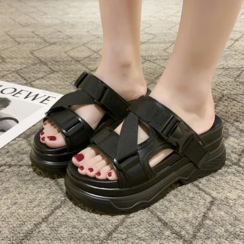 

Rimocy Summer Outside Chunky Platform Sandals Women Casual Buckle Thick Bottom Wedge Heel Slippers Beach Shoes Woman Black White