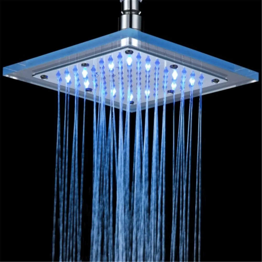 

Square Acrylic 3 Color Changing LED Shower Head Temperature Sensor Top Sprayer Home Bathroom Accessories