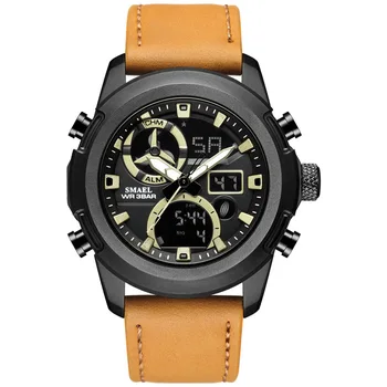 

Smael Watch Street Outdoor Waterproof Sports Genuine Leather Strap More Function Electronic Watch Men Watch