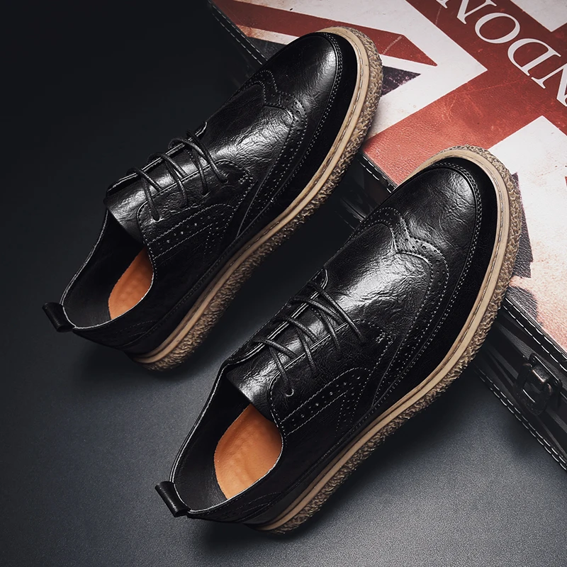 Мягкая Повседневная Осенняя дышащая мужская обувь для вождения на шнуровке из натуральной кожи в британском стиле; классическая удобная обувь в деловом стиле; s5 - Цвет: black