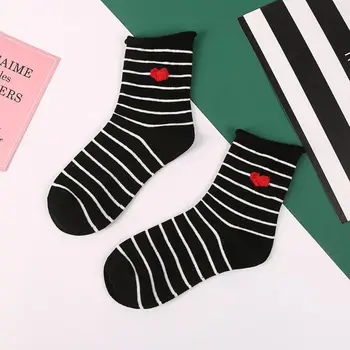

5Pair/Set Adults Soft Cotton Low Cut Ankle Socks Stripes Love Heart Cuffed Socks