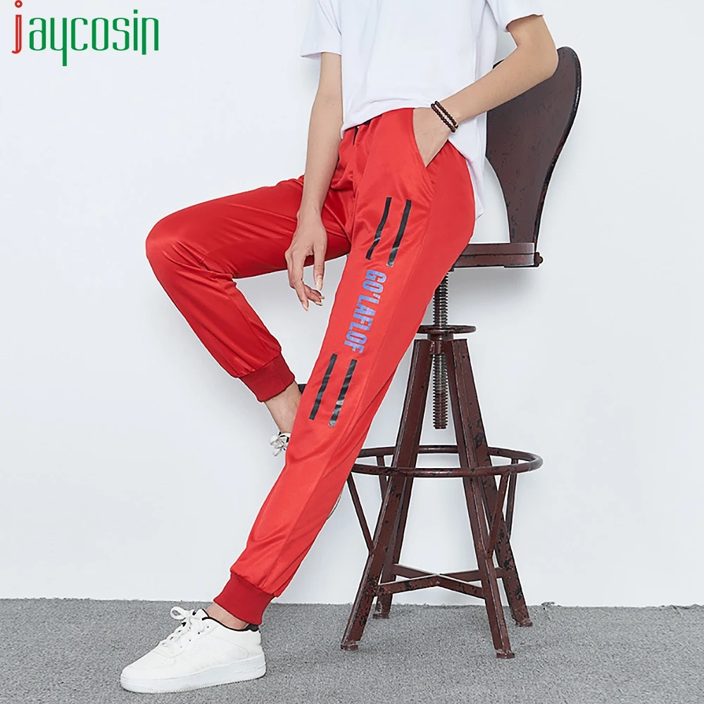 

Sports pants women trousers letters striped stitching high waist casual elastic band pants plus size Ladies loose running pants