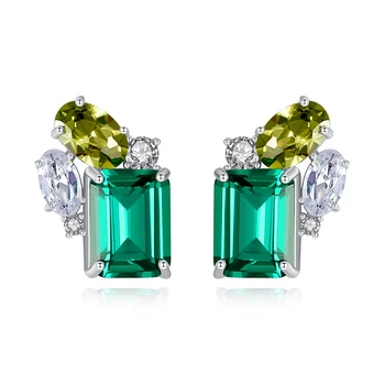 

MetJakt S925 Sterling Silver Fashion Atmosphere Emerald Micro Inlaid Zircon Women's Ear Studs