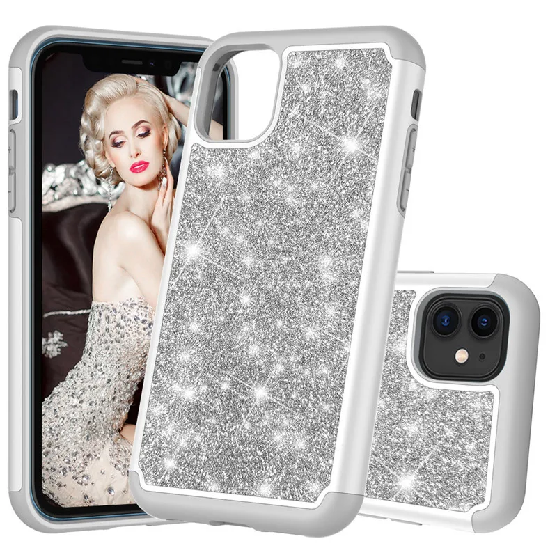 PC silicon 2 в 1 чехол Bling Jewelled антидетонационный задняя крышка окрашенная кожа для iphone