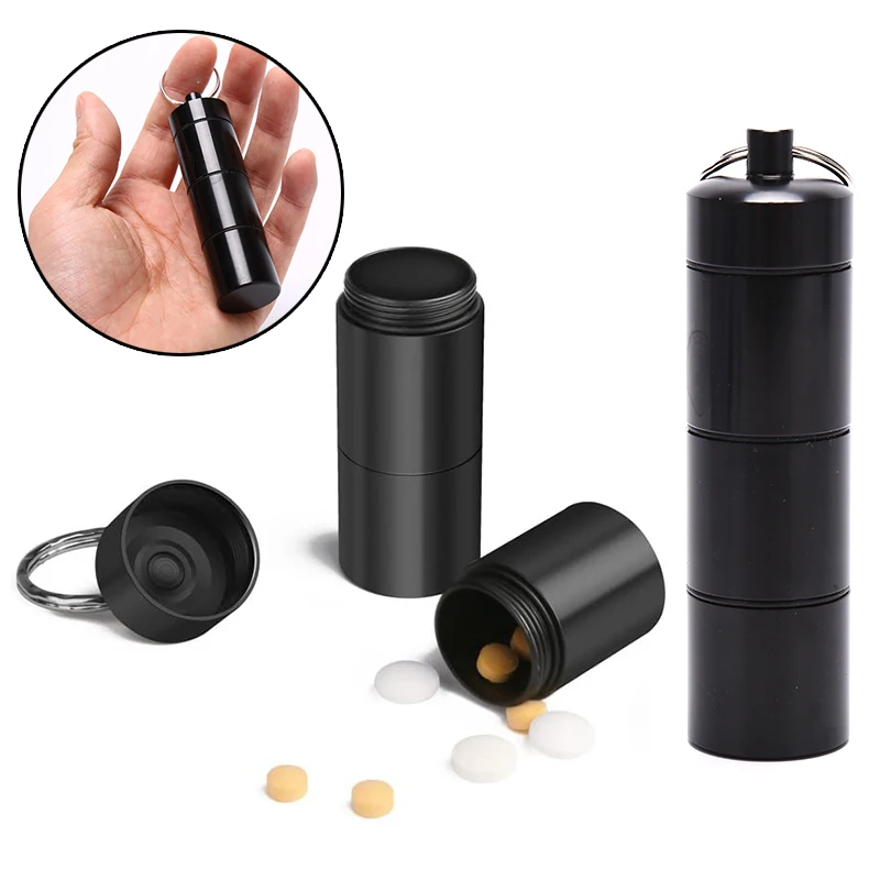 1pcs Outdoor Portable Aluminum Alloy Waterproof Pill Case Bottle Cache Drug Holder Medicine Box Health Care Container Keychain