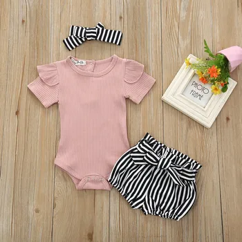 

Newborn Baby Girls Clothing Set Tracksuit Romper Jumpsuit Tops Floral Shorts Headband Outfits Baby Girls Clothes Set 0-24 Months