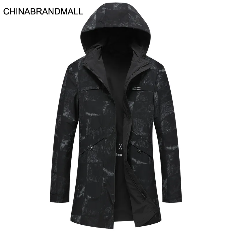 

Men Autumn With Cap Jacket Coat Fat Man Plus Fat Plus Size Loose Medium Length Money Windbreaker Men's Wear