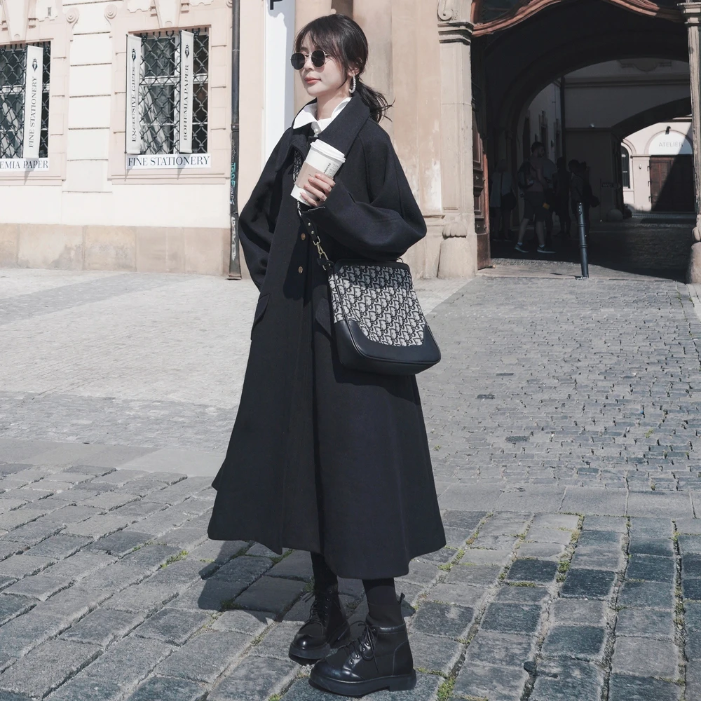 Winter Women Overcoat Long Single Breasted Thick Warm Lady Clothes Female Outerwear Black Casual Coat