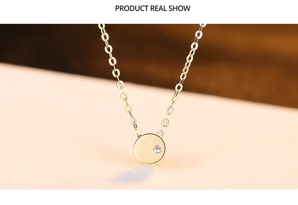 CZCITY 14K Золотое простое круглое ожерелье с подвеской колье для женщин с одним блестящим CZ Au585 14K желтое золото хорошее ювелирное изделие N14930