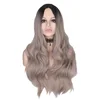 WHIMSICAL W Long Wavy Ombre Black Gray Mixed Blonde Wigs Natural Middle Part Heat Resistant Hair Synthetic Wig for Women ► Photo 2/6