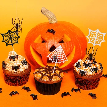 

3Set Cake Topper Decorations For Halloween Kids Gift Cake Cookie Topper Happy Hallowen Spider web Props