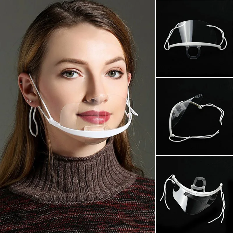 

10 pcs Transparent Plastic Earloop Antifog Face Mask Mouth Cover Anti Bacterial Breathing Masks for Catering Hygienic Protective