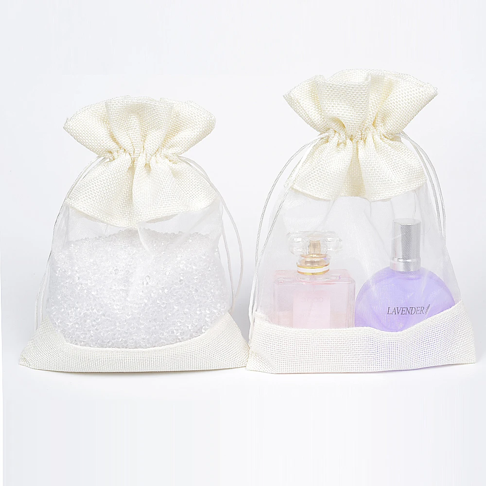 

50Pcs Cream Linen Jute Drawstring Bags 10x14 13x18cm Gift Jewelry Packaging Pouches Bags Wedding Party Jute Gift Candy Bag