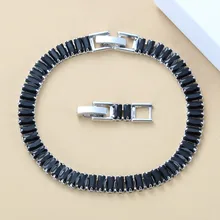 Изысканный 925 пробы серебряные женские ювелирные изделия черный кубический цирконий звено цепи браслет длина 20 см модный костюм