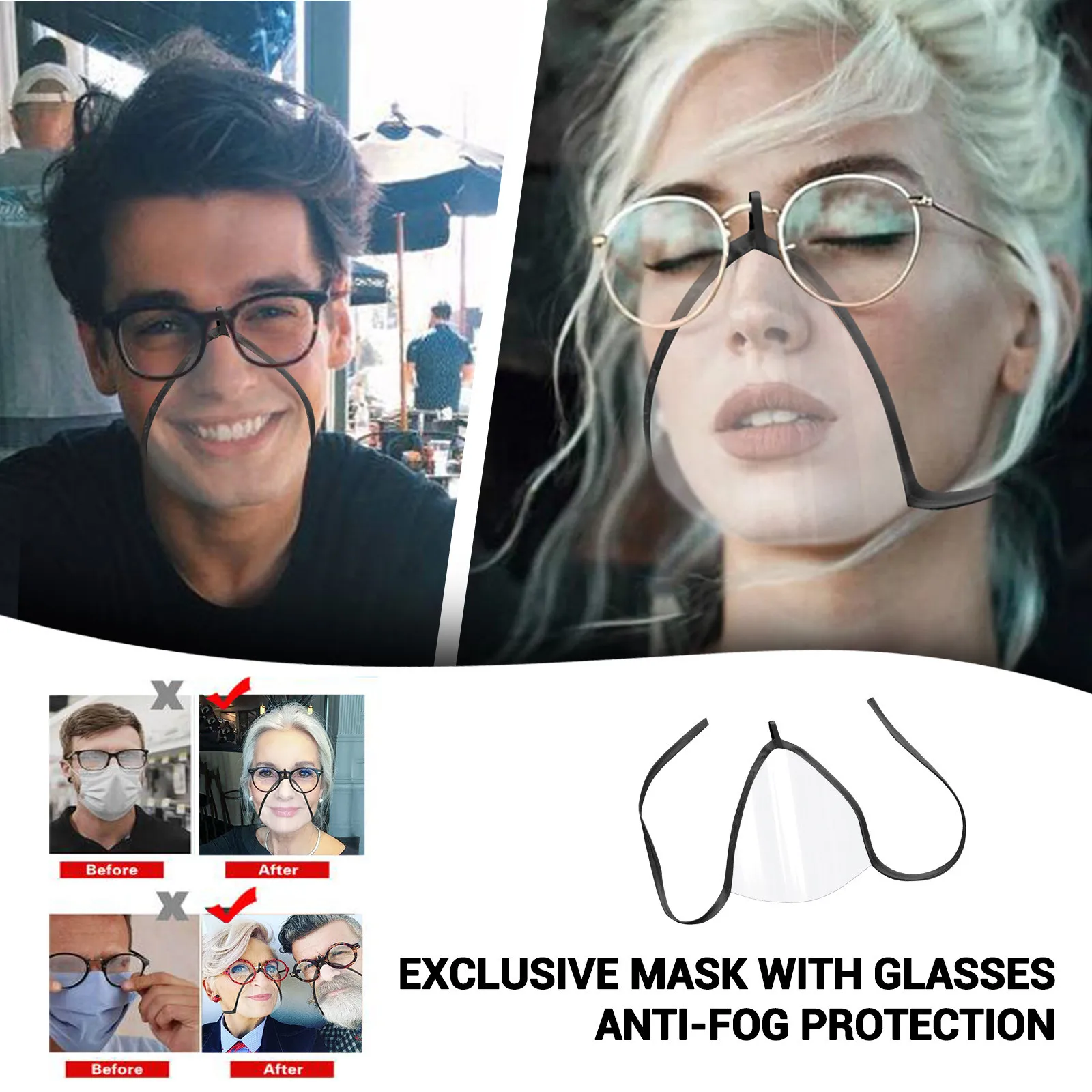 

Fast Delivery Within 24 Hours MÃ¡scara Transparent Bandage No fogging Glasses Mask Face Cover With Hook Bandage