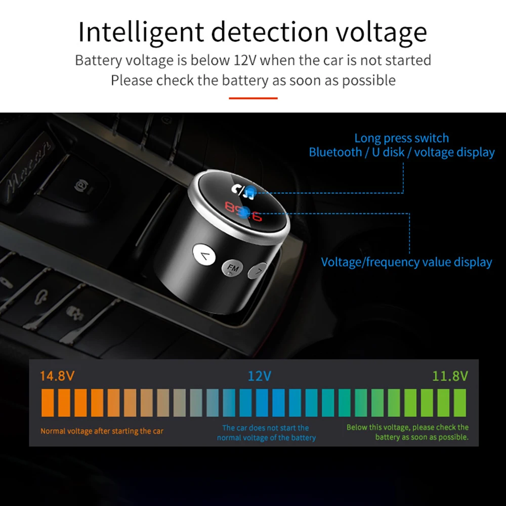 Автомобильный Bluetooth fm-передатчик, беспроводной радио адаптер, музыкальный MP3 плеер, автомобильный комплект, Hands Free, звонки с QC3.0, двойной USB зарядкой 5