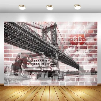 

NeoBack Red Brick Wall London Tower Bridge Backdrop Mysterious Building Bridge Retro Car Boy Birthday Party Photography Backdrop