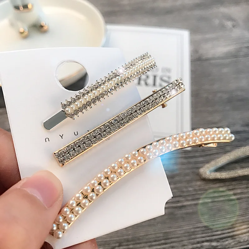 

Hair Accessories For Women Geometric Gold Color Hair Clips Barrettes Hairgrip BlingBling Metal Rhinestone Pearl Hairpins