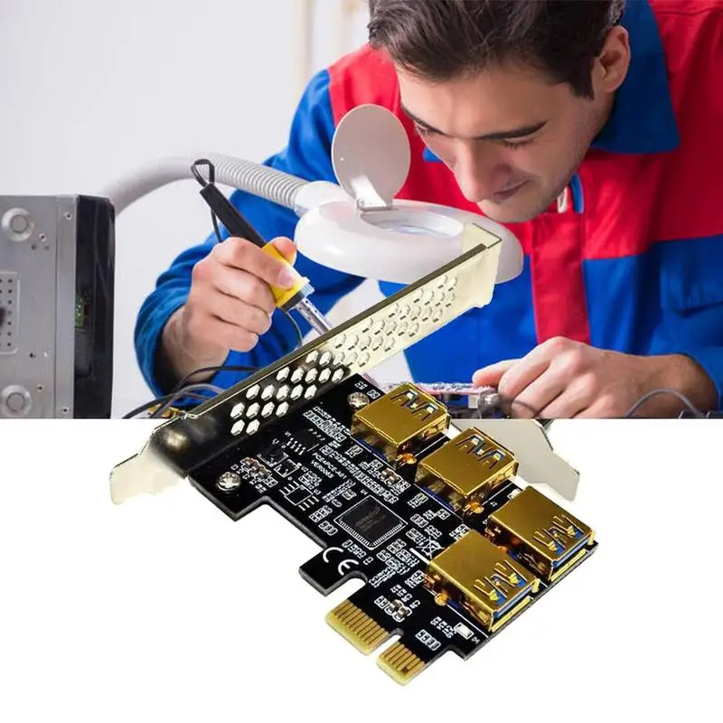 Новинка плата Pcie Райзера с 4 портами переходник Pci-E 1X к Usb 3 0 Rabbet Gpu Райзер-Райзер
