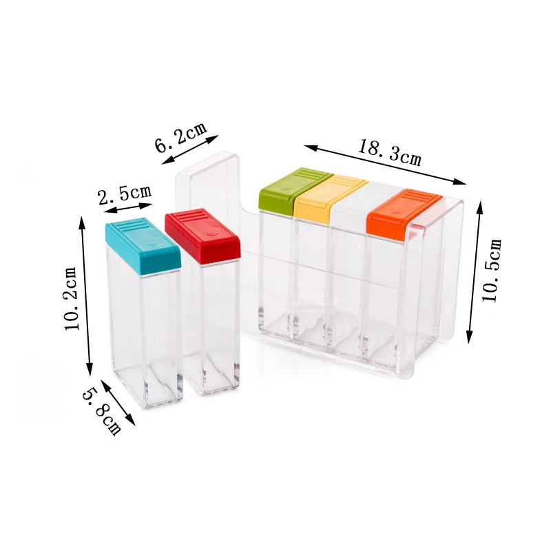New Transparent Plastic Seasoning Box Seasoning Jar Kitchen 6 Grid with Lid Sugar Box Household Seasoning Storage Bottle