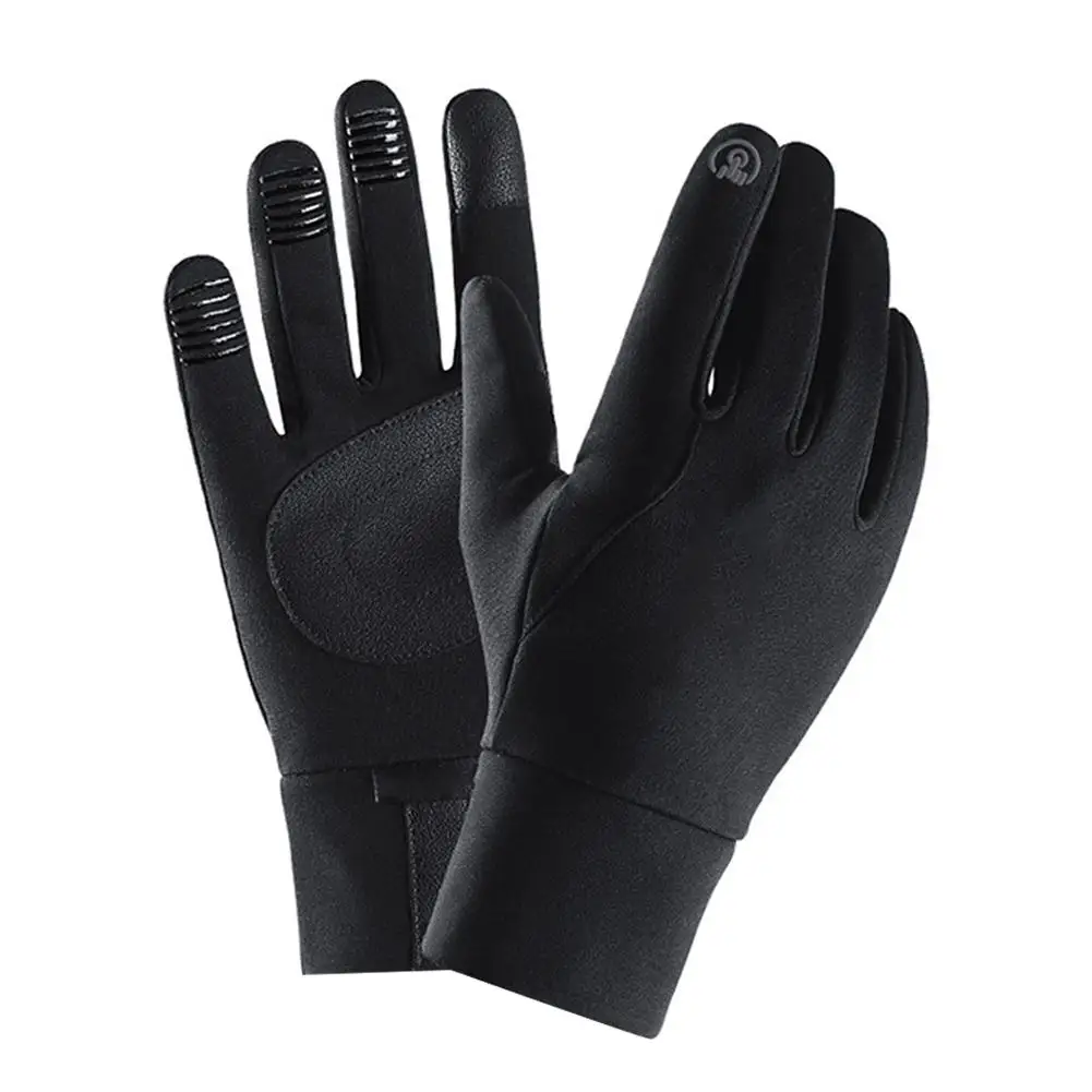 Уличные зимние перчатки с сенсорным экраном, ветрозащитные водонепроницаемые теплые дышащие перчатки с защитой от холода, противоскользящие перчатки для велоспорта, катания на лыжах - Цвет: Черный