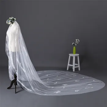 

Erosebridal New Arrival 2019 Cathedral 4 Yard Bride Veil Lace Appliques Veil Long Women Wedding White Veil Custom Size