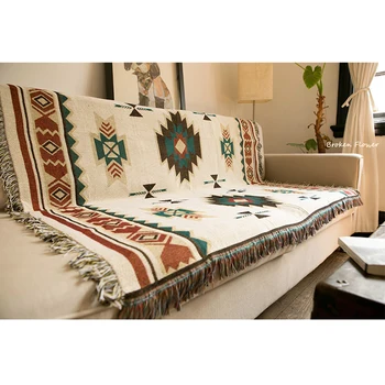 

National Wind Retro Pattern Indian Beach Multi-functional Knit Blanket Cotton Woven Couch Wall Decor Sofa Blanket Beach Blanket