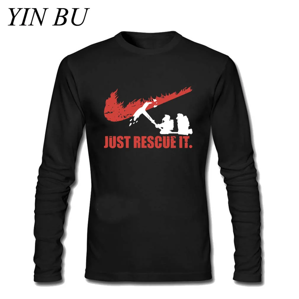 Just Rescue It Fire Fight Rescue The Fire fighter, мужские футболки с длинным рукавом в стиле хип-хоп, мужская белая футболка с вырезом лодочкой - Цвет: Черный