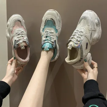 

2020 spring new snowflake bottom color matching net red dad shoes ins wild sports shoes thick soles increased shoes