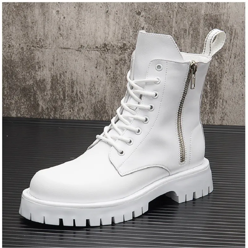 British mens Chelsea boots high top male height increasing platform short mid calf motorcycle 38-44