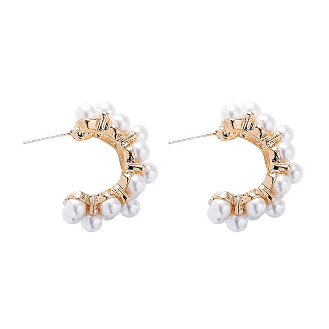 New Fashion Vintage Japan Korean Hoop Earrings For Women Handmade Sweet Simulated Pearl Circle Jewelry Pendientes